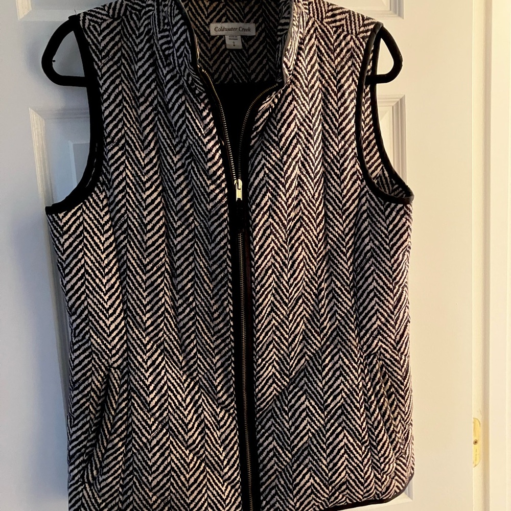 Coldwater Creek Black and Cream Chevron Vest